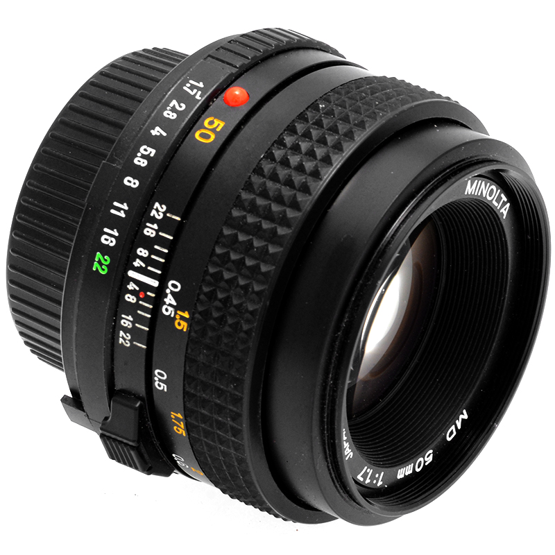 Minolta MD 50mm. f1,7 obiettivo per fotocamere reflex a pellicola MD MC e SR. 9 Minolta MD 50mm lato B