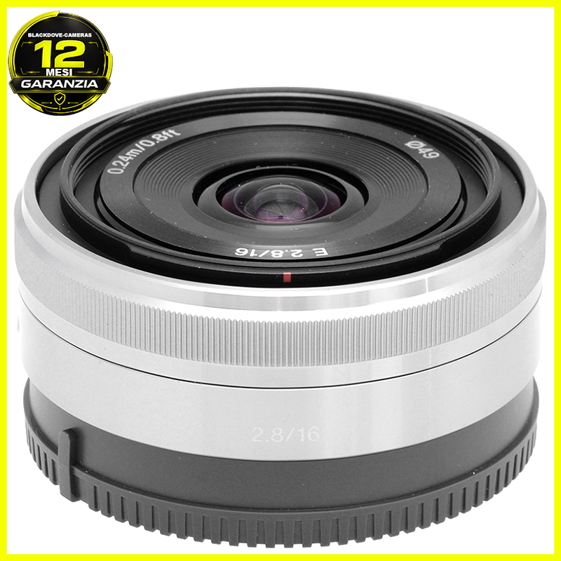 Sony E 16mm f/2.8 Silver vista frontale